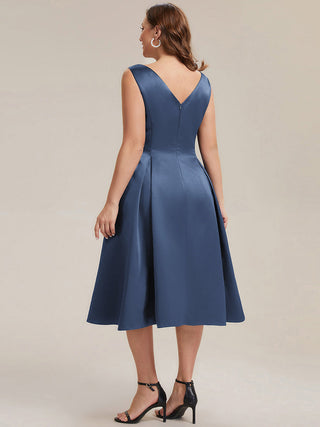 Strapless Boat Neck Ball-Gown Midi Dress with Pockets Wedding Guest Dresses