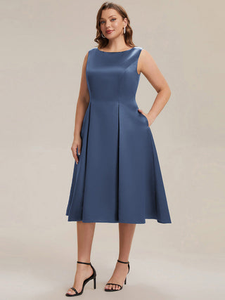 Strapless Boat Neck Ball-Gown Midi Dress with Pockets Wedding Guest Dresses