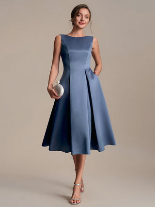Strapless Boat Neck Ball-Gown Midi Dress with Pockets Wedding Guest Dresses