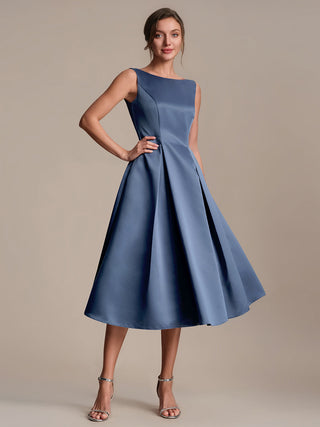 Strapless Boat Neck Ball-Gown Midi Dress with Pockets Wedding Guest Dresses