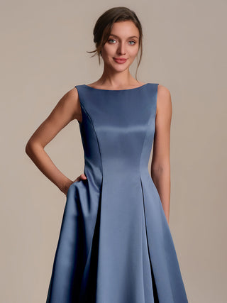 Strapless Boat Neck Ball-Gown Midi Dress with Pockets Wedding Guest Dresses