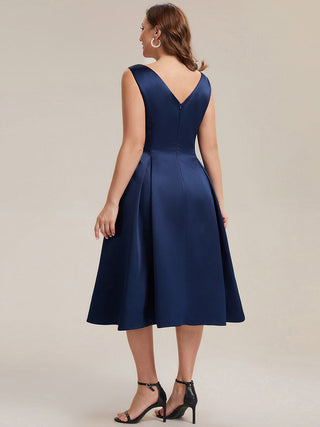 Strapless Boat Neck Ball-Gown Midi Dress with Pockets Wedding Guest Dresses
