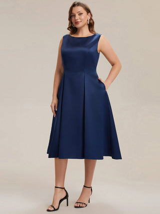 Strapless Boat Neck Ball-Gown Midi Dress with Pockets Wedding Guest Dresses