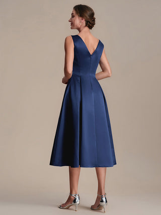 Strapless Boat Neck Ball-Gown Midi Dress with Pockets Wedding Guest Dresses