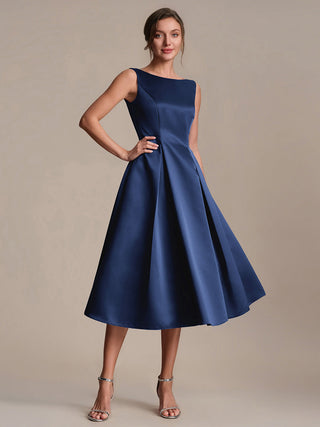 Strapless Boat Neck Ball-Gown Midi Dress with Pockets Wedding Guest Dresses