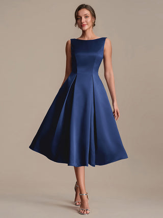 Strapless Boat Neck Ball-Gown Midi Dress with Pockets Wedding Guest Dresses
