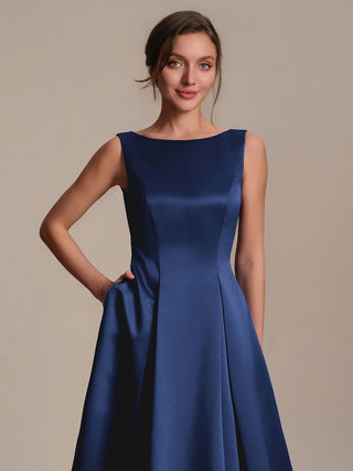 Strapless Boat Neck Ball-Gown Midi Dress with Pockets Wedding Guest Dresses