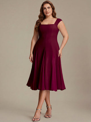 Strapless High Stretch Ball-Gown Midi Square Neck Wedding Guest Dresses