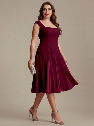 Strapless High Stretch Ball-Gown Midi Square Neck Wedding Guest Dresses