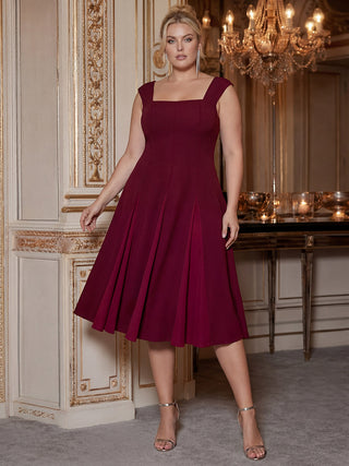 Strapless High Stretch Ball-Gown Midi Square Neck Wedding Guest Dresses