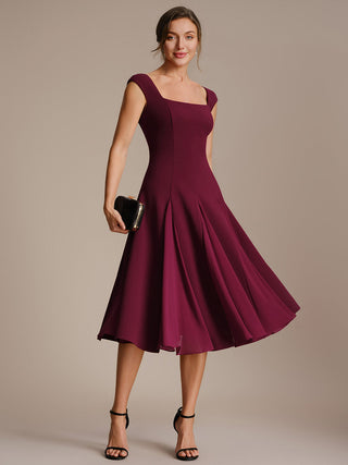 Strapless High Stretch Ball-Gown Midi Square Neck Wedding Guest Dresses