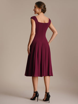 Strapless High Stretch Ball-Gown Midi Square Neck Wedding Guest Dresses