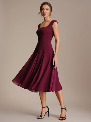 Strapless High Stretch Ball-Gown Midi Square Neck Wedding Guest Dresses