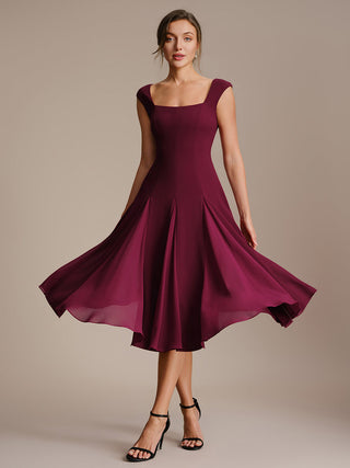 Strapless High Stretch Ball-Gown Midi Square Neck Wedding Guest Dresses