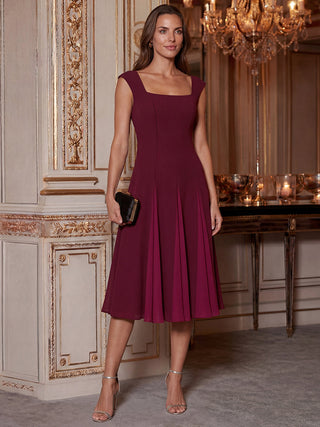 Strapless High Stretch Ball-Gown Midi Square Neck Wedding Guest Dresses