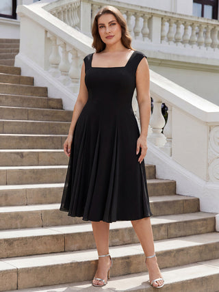 Strapless High Stretch Ball-Gown Midi Square Neck Wedding Guest Dresses