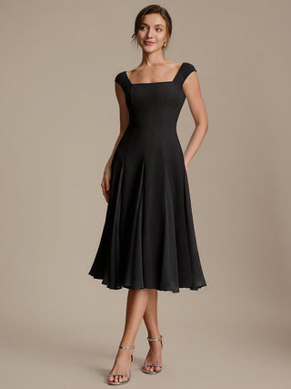 Strapless High Stretch Ball-Gown Midi Square Neck Wedding Guest Dresses