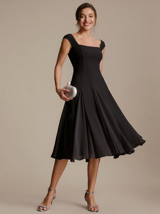 Strapless High Stretch Ball-Gown Midi Square Neck Wedding Guest Dresses