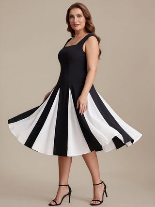 Strapless High Stretch Ball-Gown Midi Square Neck Wedding Guest Dresses