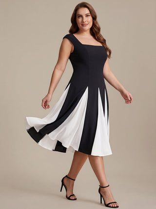 Strapless High Stretch Ball-Gown Midi Square Neck Wedding Guest Dresses