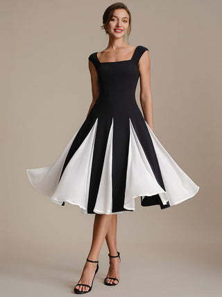 Strapless High Stretch Ball-Gown Midi Square Neck Wedding Guest Dresses