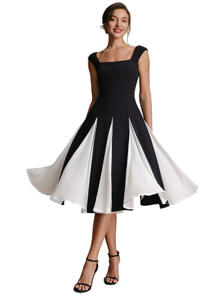Strapless High Stretch Ball-Gown Midi Square Neck Wedding Guest Dresses