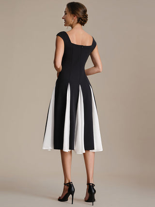 Strapless High Stretch Ball-Gown Midi Square Neck Wedding Guest Dresses