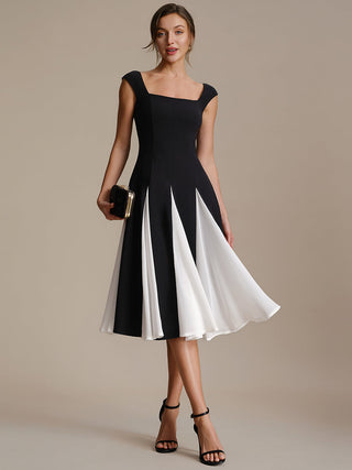 Strapless High Stretch Ball-Gown Midi Square Neck Wedding Guest Dresses