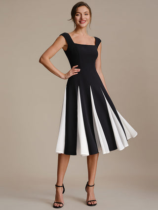 Strapless High Stretch Ball-Gown Midi Square Neck Wedding Guest Dresses