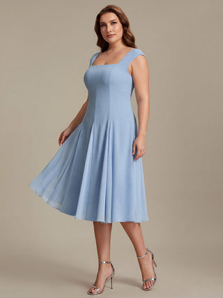 Strapless High Stretch Ball-Gown Midi Square Neck Wedding Guest Dresses