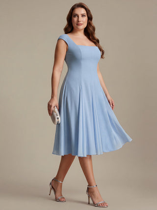 Strapless High Stretch Ball-Gown Midi Square Neck Wedding Guest Dresses
