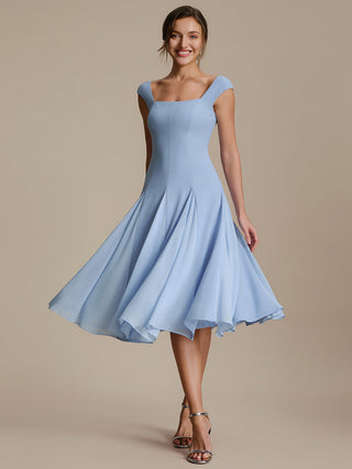 Strapless High Stretch Ball-Gown Midi Square Neck Wedding Guest Dresses