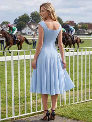 Strapless High Stretch Ball-Gown Midi Square Neck Wedding Guest Dresses