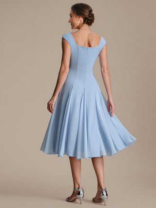 Strapless High Stretch Ball-Gown Midi Square Neck Wedding Guest Dresses