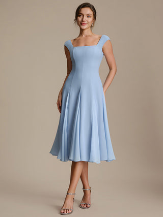 Strapless High Stretch Ball-Gown Midi Square Neck Wedding Guest Dresses