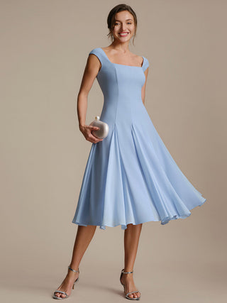 Strapless High Stretch Ball-Gown Midi Square Neck Wedding Guest Dresses
