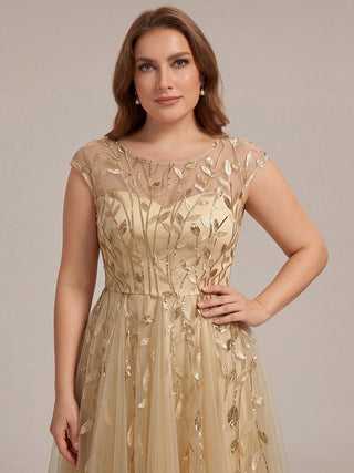 Cap Sleeve See-through Patchwork A-Line Tea Length Wedding Guest Dresses