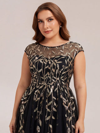 Cap Sleeve See-through Patchwork A-Line Tea Length Wedding Guest Dresses