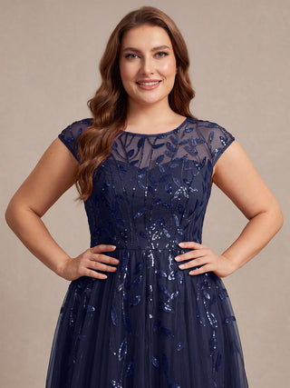 Cap Sleeve See-through Patchwork A-Line Tea Length Wedding Guest Dresses