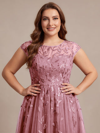 Cap Sleeve See-through Patchwork A-Line Tea Length Wedding Guest Dresses