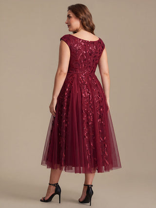 Sleeveless V-Neck Sequin A-Line Midi Wedding Guest Dresses