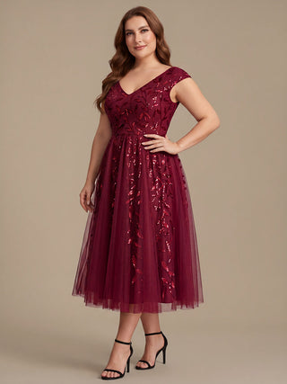 Sleeveless V-Neck Sequin A-Line Midi Wedding Guest Dresses