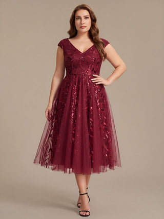 Sleeveless V-Neck Sequin A-Line Midi Wedding Guest Dresses