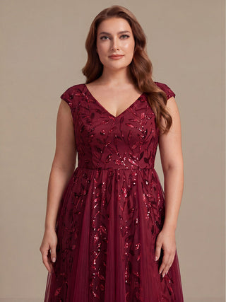 Sleeveless V-Neck Sequin A-Line Midi Wedding Guest Dresses