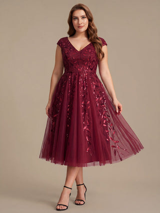 Sleeveless V-Neck Sequin A-Line Midi Wedding Guest Dresses
