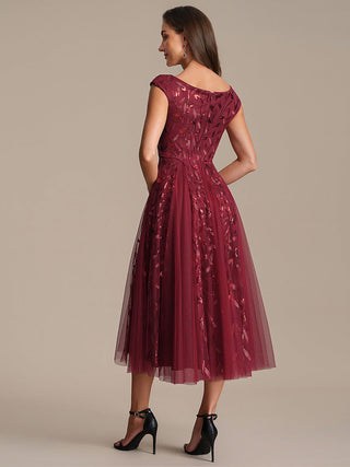 Sleeveless V-Neck Sequin A-Line Midi Wedding Guest Dresses