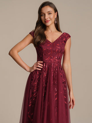 Sleeveless V-Neck Sequin A-Line Midi Wedding Guest Dresses