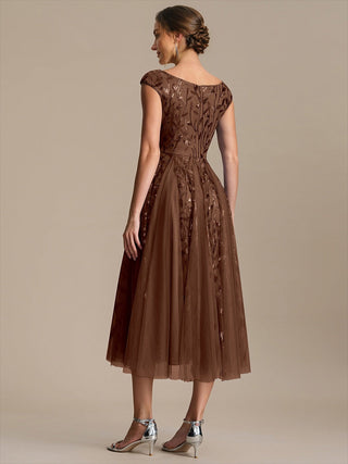 Sleeveless V-Neck Sequin A-Line Midi Wedding Guest Dresses