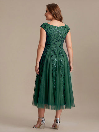 Sleeveless V-Neck Sequin A-Line Midi Wedding Guest Dresses