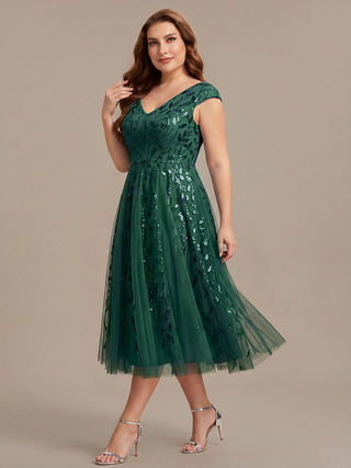 Sleeveless V-Neck Sequin A-Line Midi Wedding Guest Dresses